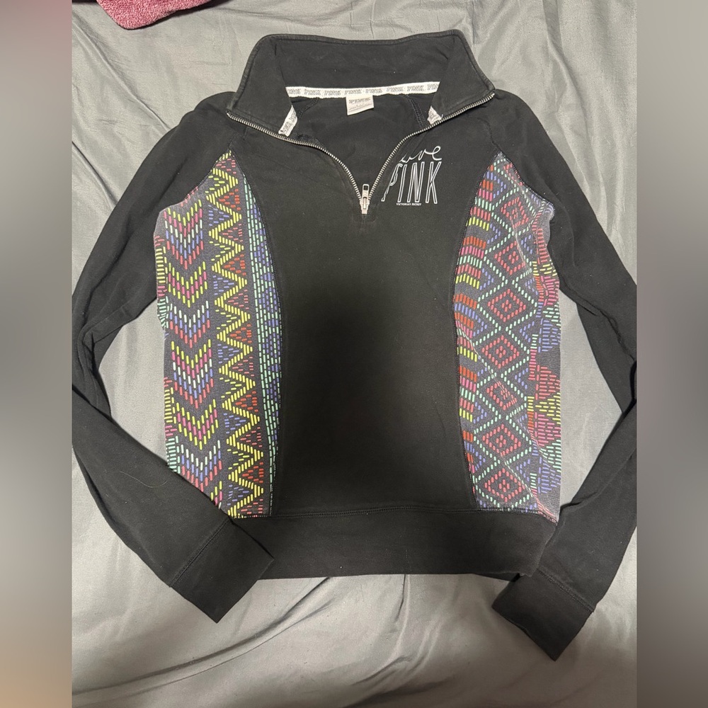 PINK Victoria's Secret Black Jacket with Vibrant Patterns